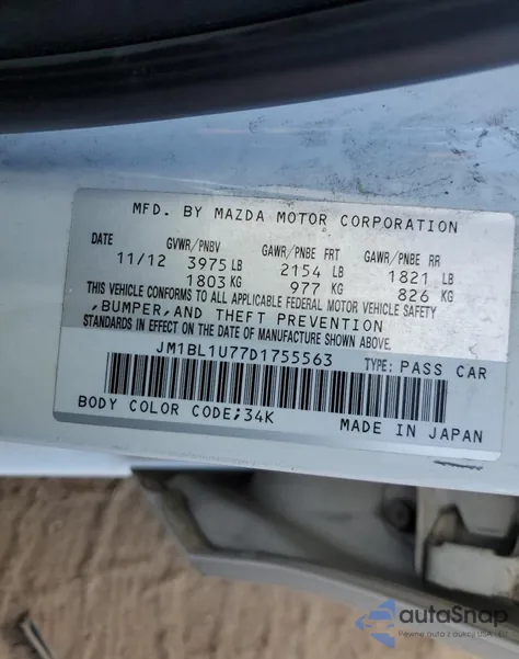 2013 Mazda 3 I from USA, damaged, VIN JM1BL1U77D1755563